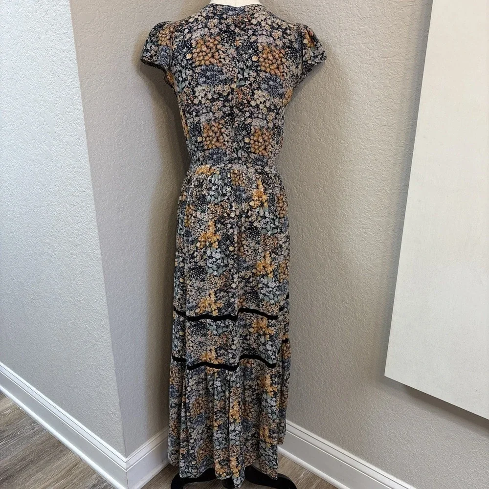 American Eagle Lace Tiered Floral Maxi Dress Women XS Multi Boho Prairie Cottage
